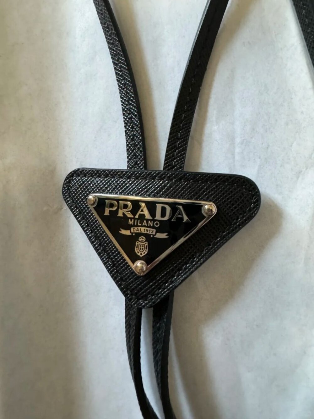 NWT Prada bolo tie-unisex 🖤Saffiano triangle with logo (gift box included)💟 - Picture 6 of 7